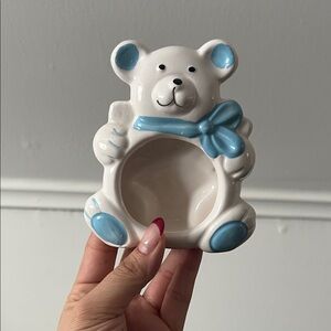 Ceramic Bear Shaped Picture Holder with Blue Accents